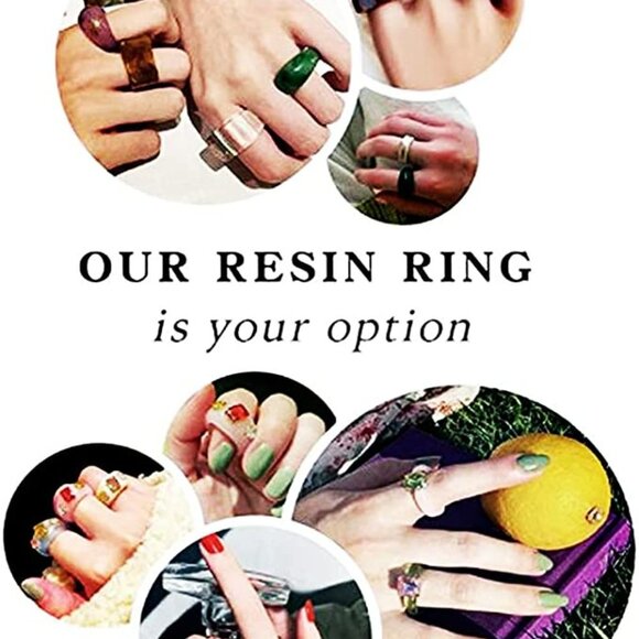 Chunky Resin Rings Set for Women - Picture 6 of 7